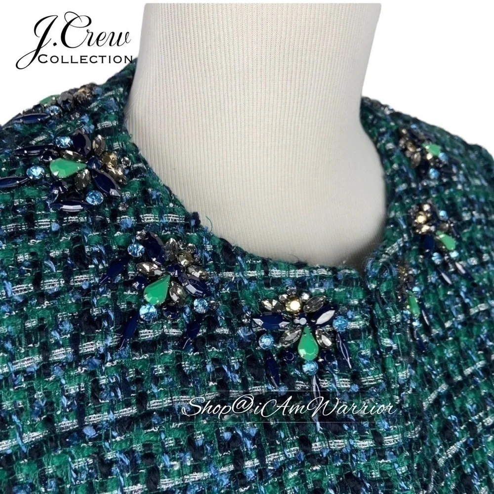 J.Crew Collection jeweled emerald + navy tweed blazer/jacket *shop@iamwarrior